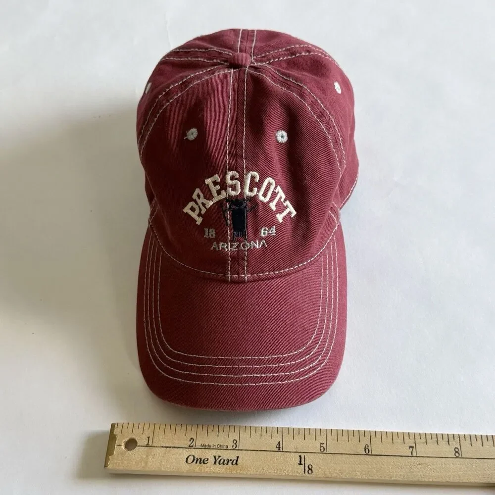 Prescott Arizona Est. 1864 Cotton Maroon Red Adjustable Buckle Backstrap Hat Cap